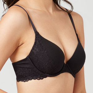 Her own words, Supima® Cotton Soft Touch Thin Pad Bra, Color : Black黑色, Size : 70B