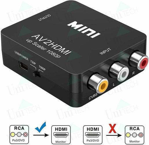 DigitCont | AV CVBS RCA Composite to HDMI Video Audio Converter (PAL/NTSC, 1080P/720P, Charge Cable) | HKTVmall The Largest HK Platform