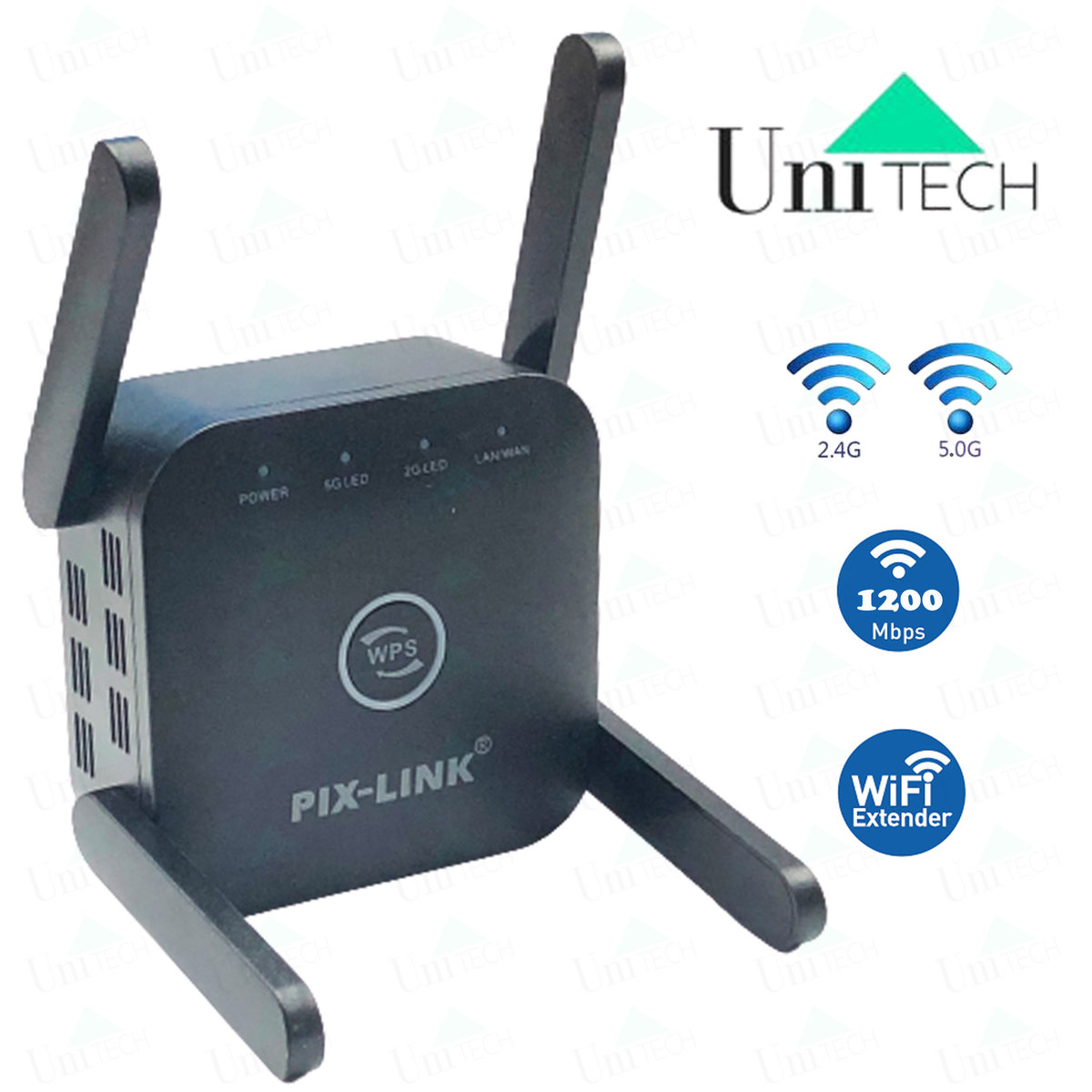 WiFi信號擴展器 插蘇型 無線訊號增強器 雙頻千兆信號擴展器 信號延伸器 範圍擴展器 / 路由器router擴展 / 無線AP 配備 4x 高功率天線 黑色