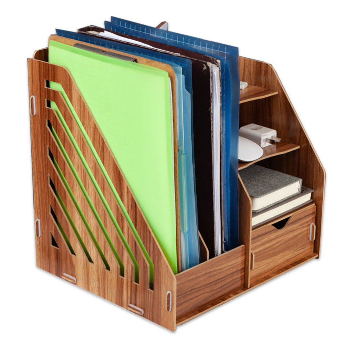 Wood Desk Desktop Storage Organizer for Home Office Supplies - Brown