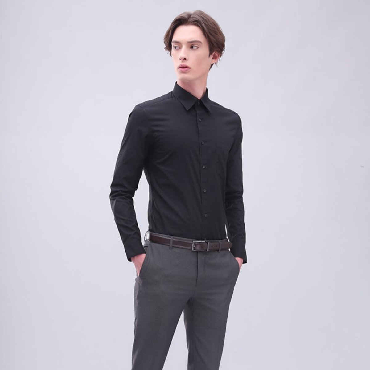 Men's Long-sleeve Shirt (Black) 
