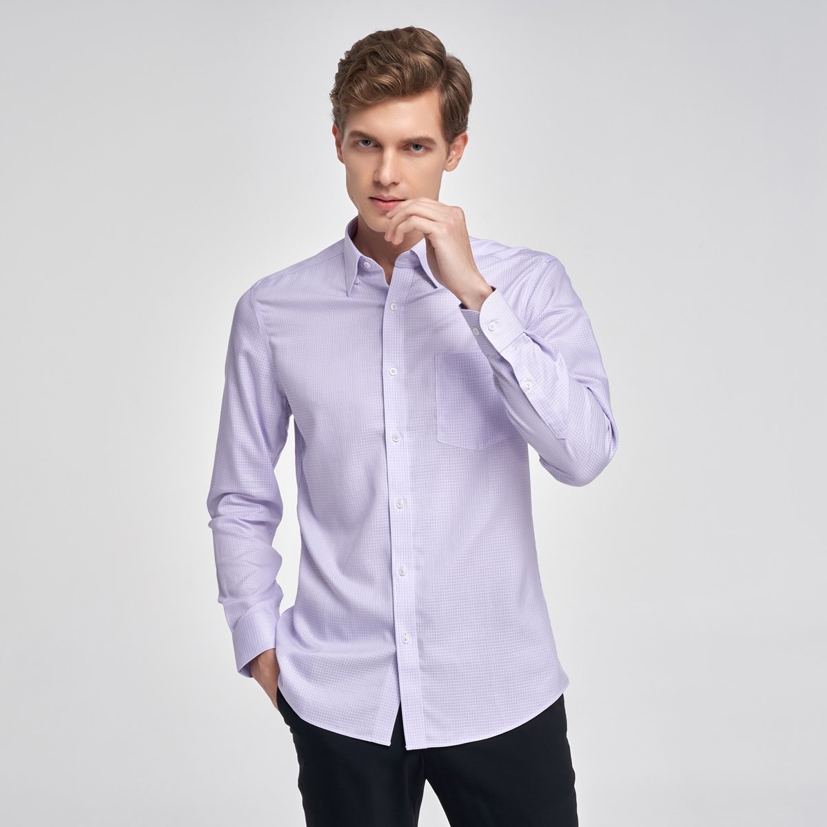 Long Sleeves Shirt (Purple) | Neck 