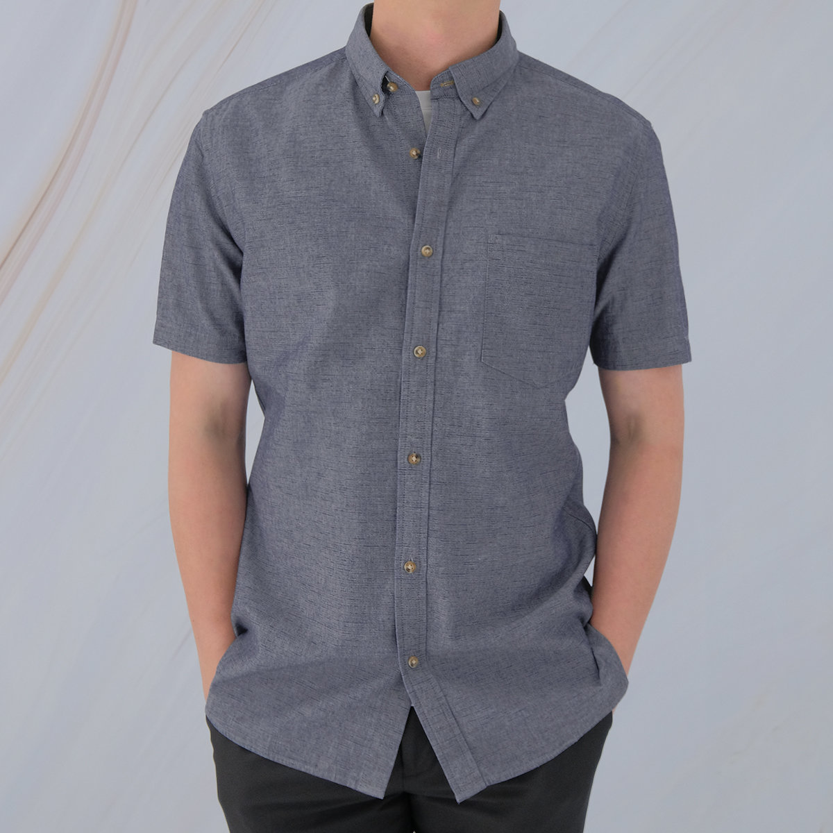 mens short sleeve denim button down