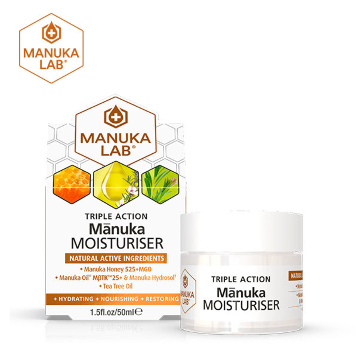 MANUKA TRIPLE ACTION Manuka Honey, Manuka Oil & Tea Tree Oil MOISTURISER (50ml)