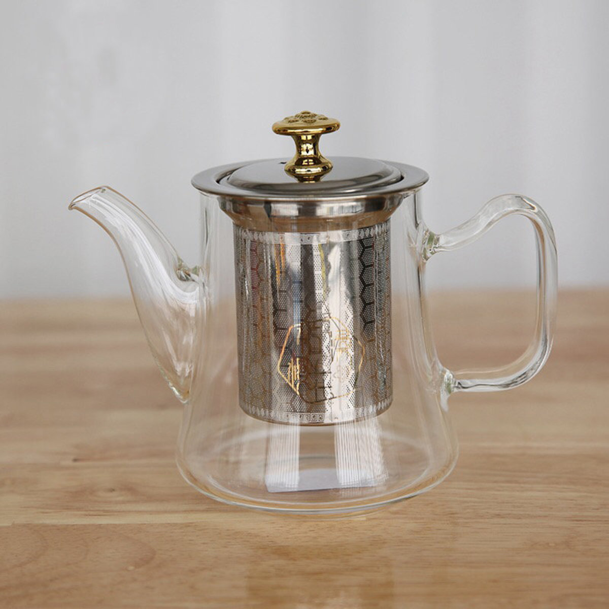 耐熱玻璃花茶壺 (450ml)丨低溫加熱茶壺家用過濾茶壺(蓋的金/銀色隨機配送)