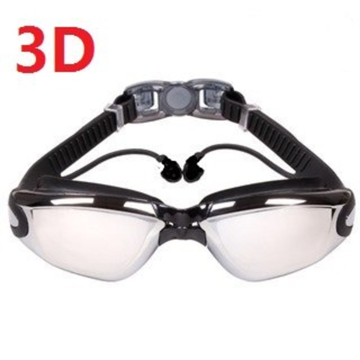 3D 防霧連耳塞泳鏡 高清防霧鏡片，高透光率，防霧防紫外線，連體耳塞，入耳舒適，防水性好！