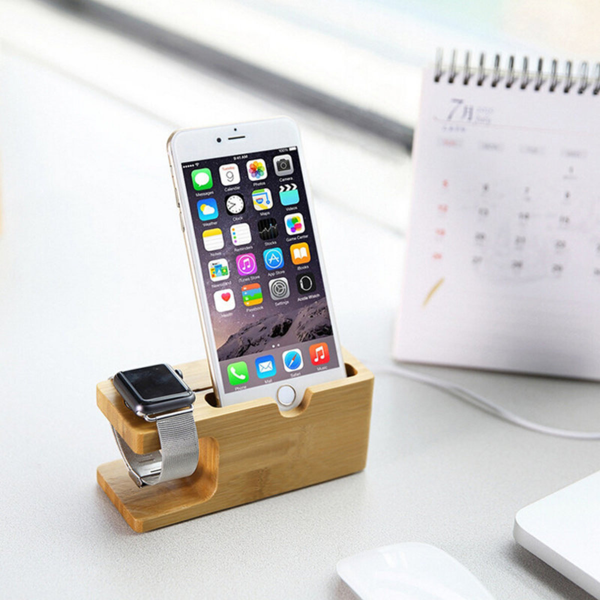 日系 iPhone + Apple Watch 充電收納竹座 架 手機 電話