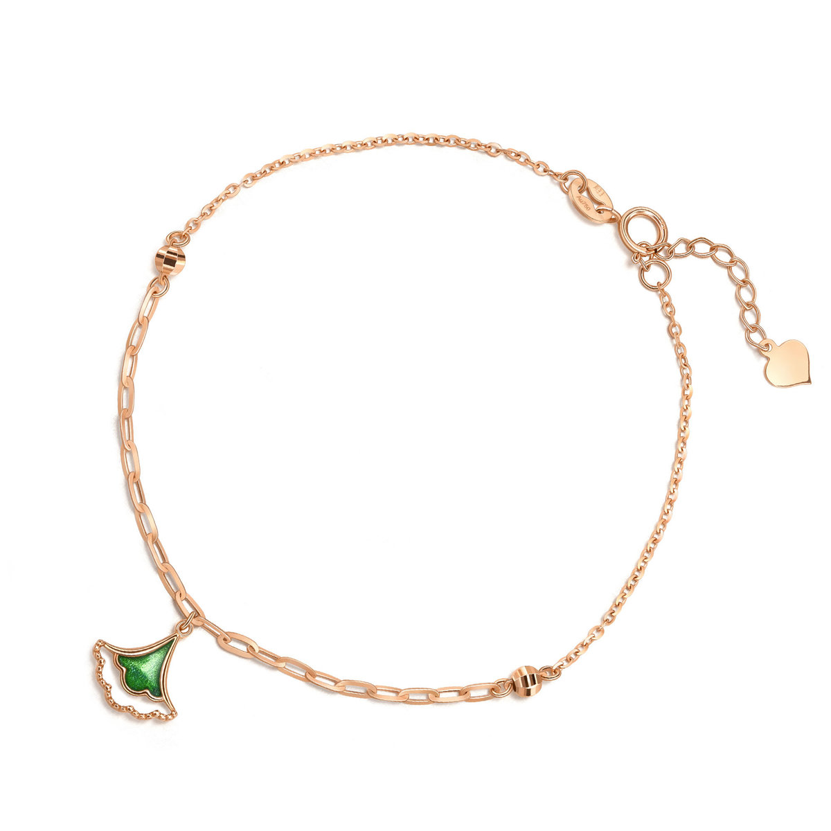 Minty Collection 18K Rose Gold Enamel Gingko Leaf Bracelet