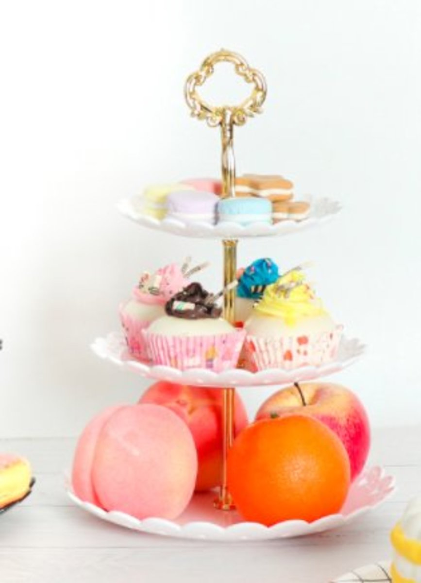 創意水果糖果蛋糕零食三層拼盤（金環 白色）