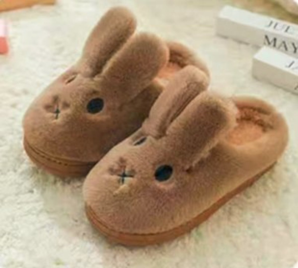 兒童可愛防滑保暖棉拖鞋30-31碼內長19cm（Ｘ嘴兔子 咖啡色）