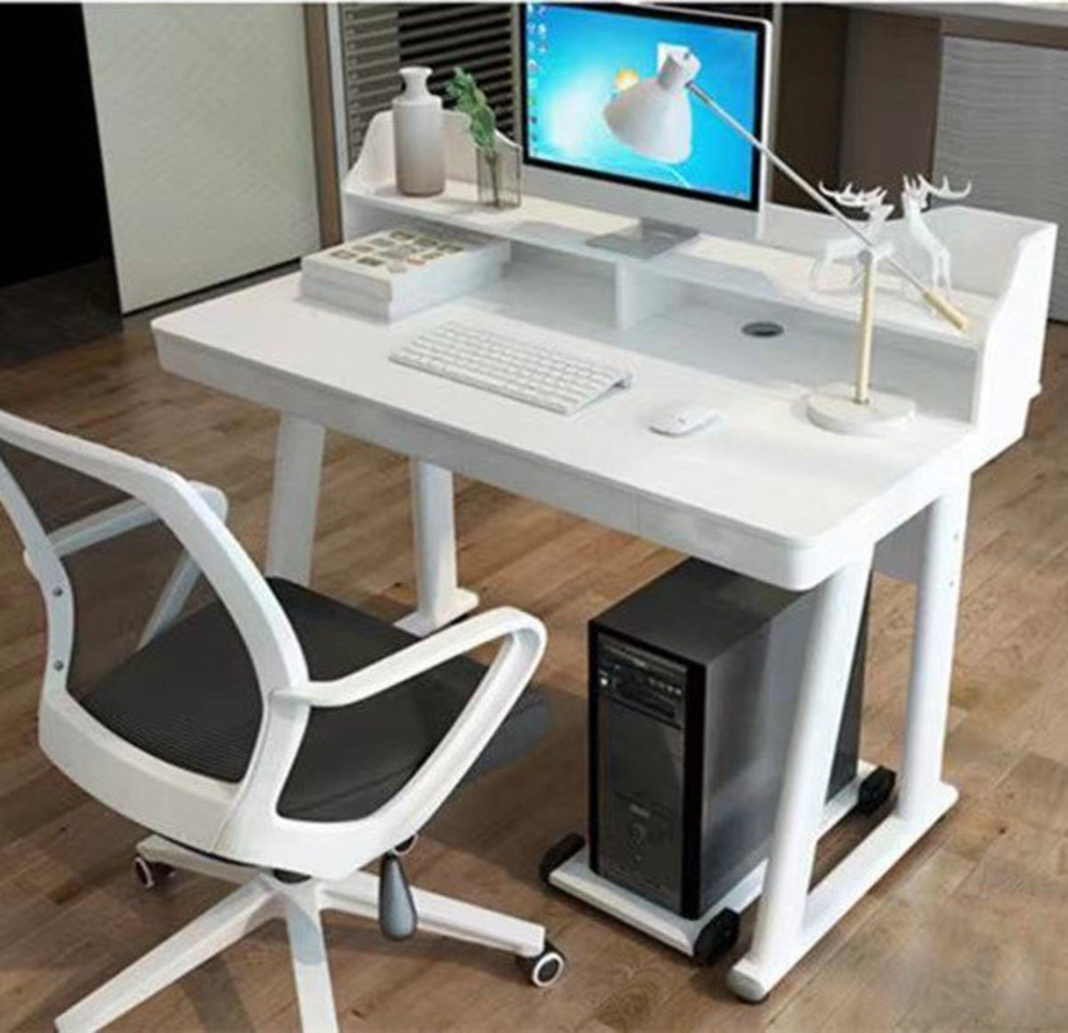 computer desk and office chair