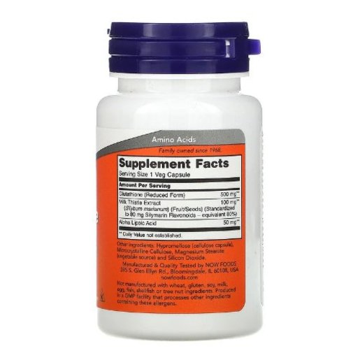 NOW Foods | Glutathione with Milk Thistle and Alpha Lipoic Acid, 500 mg, 30  Veg Capsules | HKTVmall The Largest HK Shopping Platform