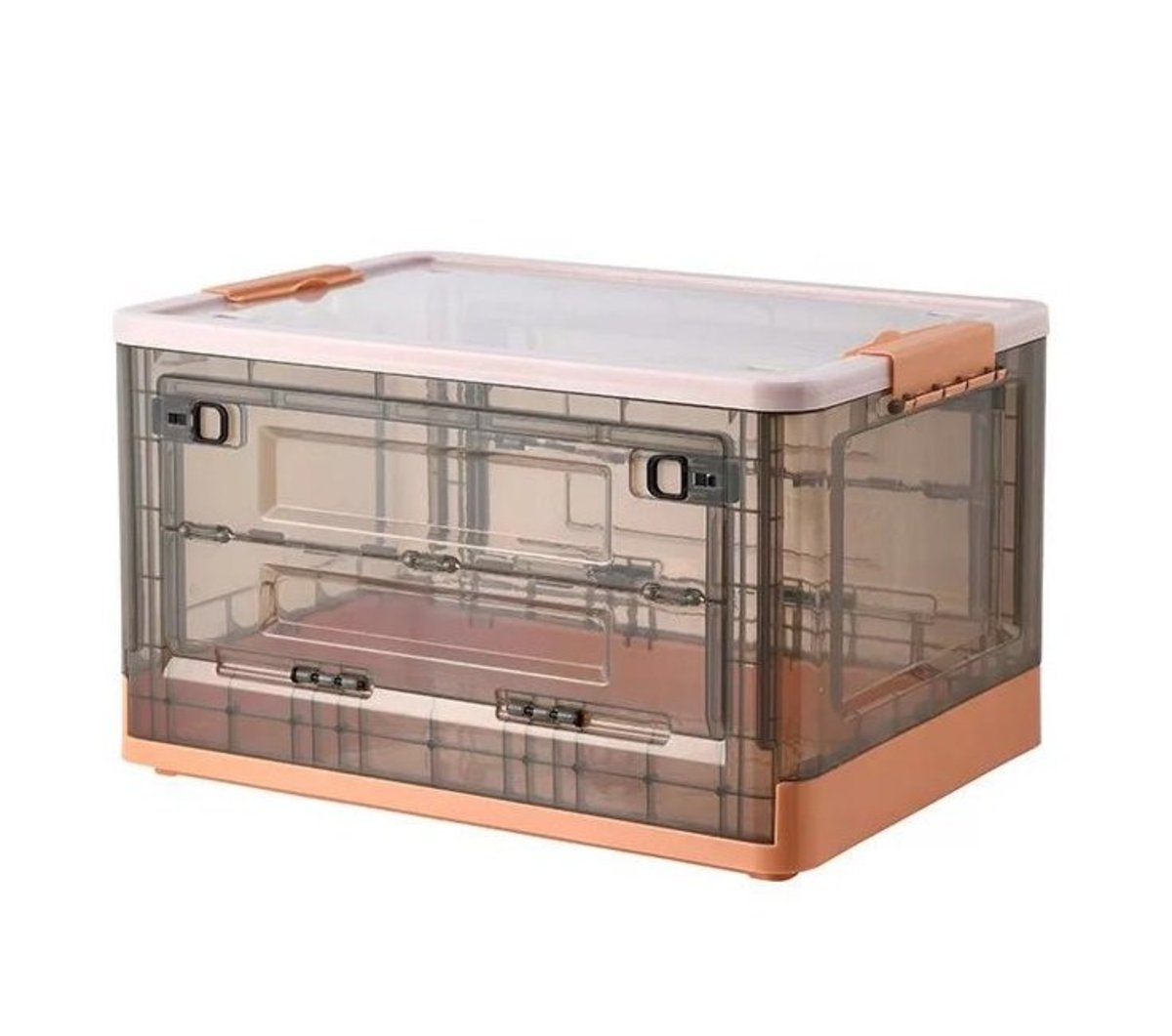 48L large capacity foldable transparent plastic storage box with lid and side door (50.5x36x29cm) Orange