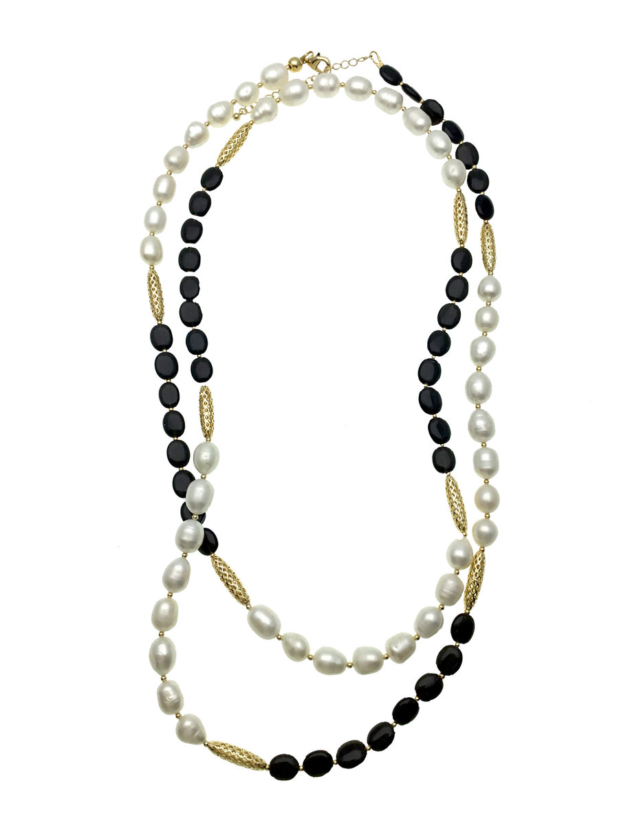 Freshwater Pearls And Black Agate Multi-way Necklace
