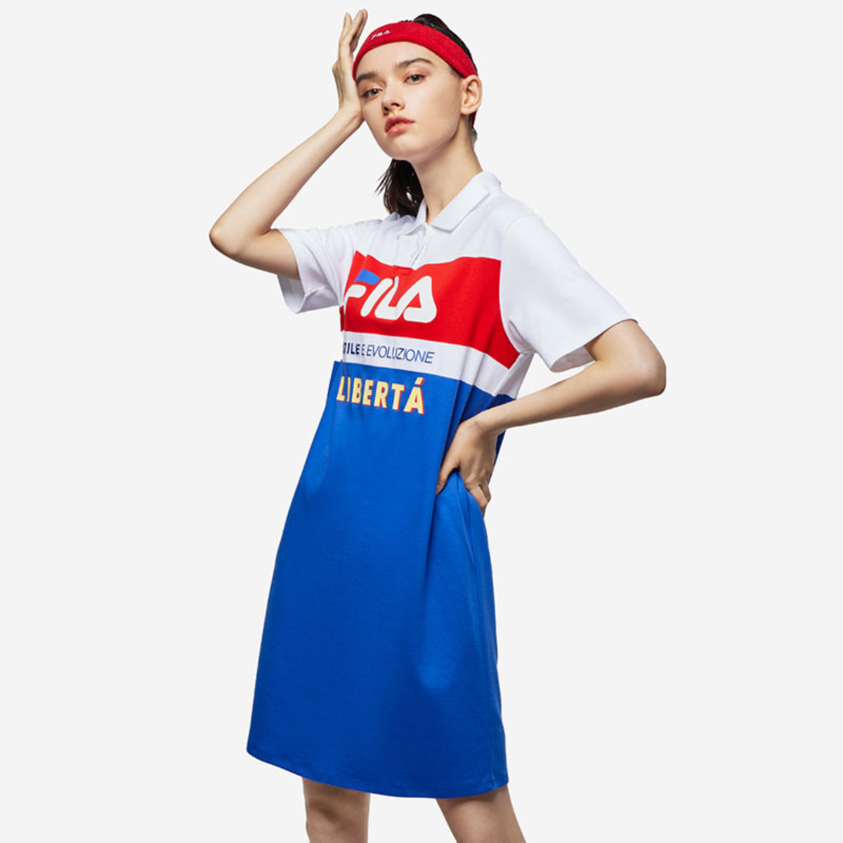 FILA | Women's Logo Colour Blocks Cotton Dress | Color : White | Size XS | HKTVmall The Largest HK Shopping Platform