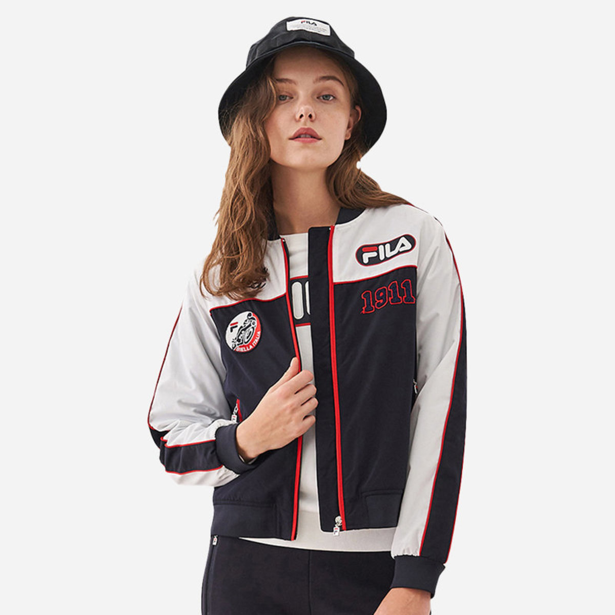 fila white line hoodie