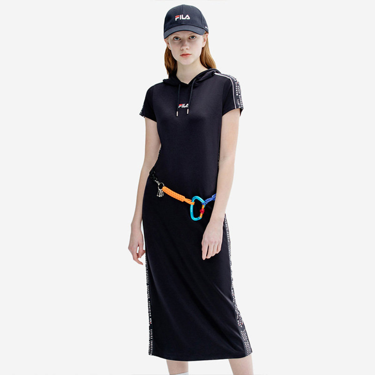 Logo Side Taped Cotton Hooded Dress 