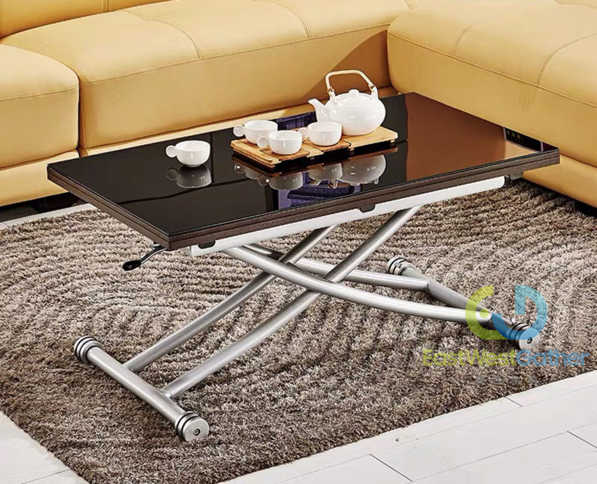 Include installation and delivery 1m*57cm black tempered glass lifting coffee table dining table folding end table