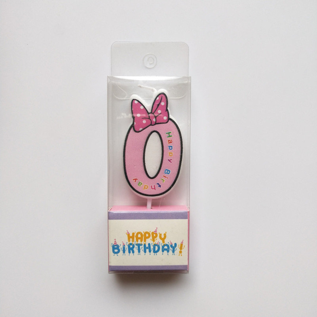 蝴蝶結粉色數字生日蠟燭 "0"
