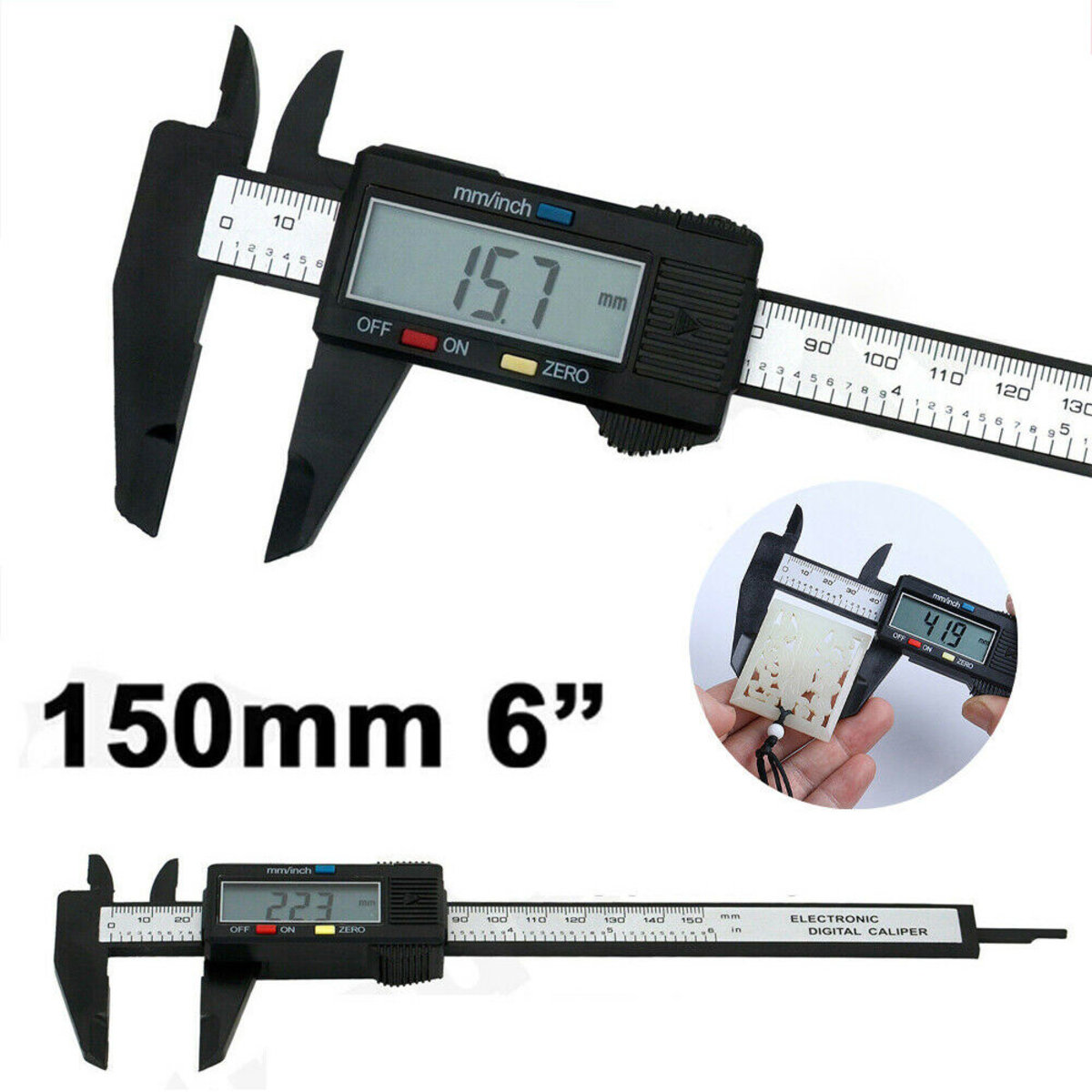 Electronic vernier caliper clip ruler 0-150mm measuring instrument digital ruler metric conversion (mm/inch) internal and external measurement