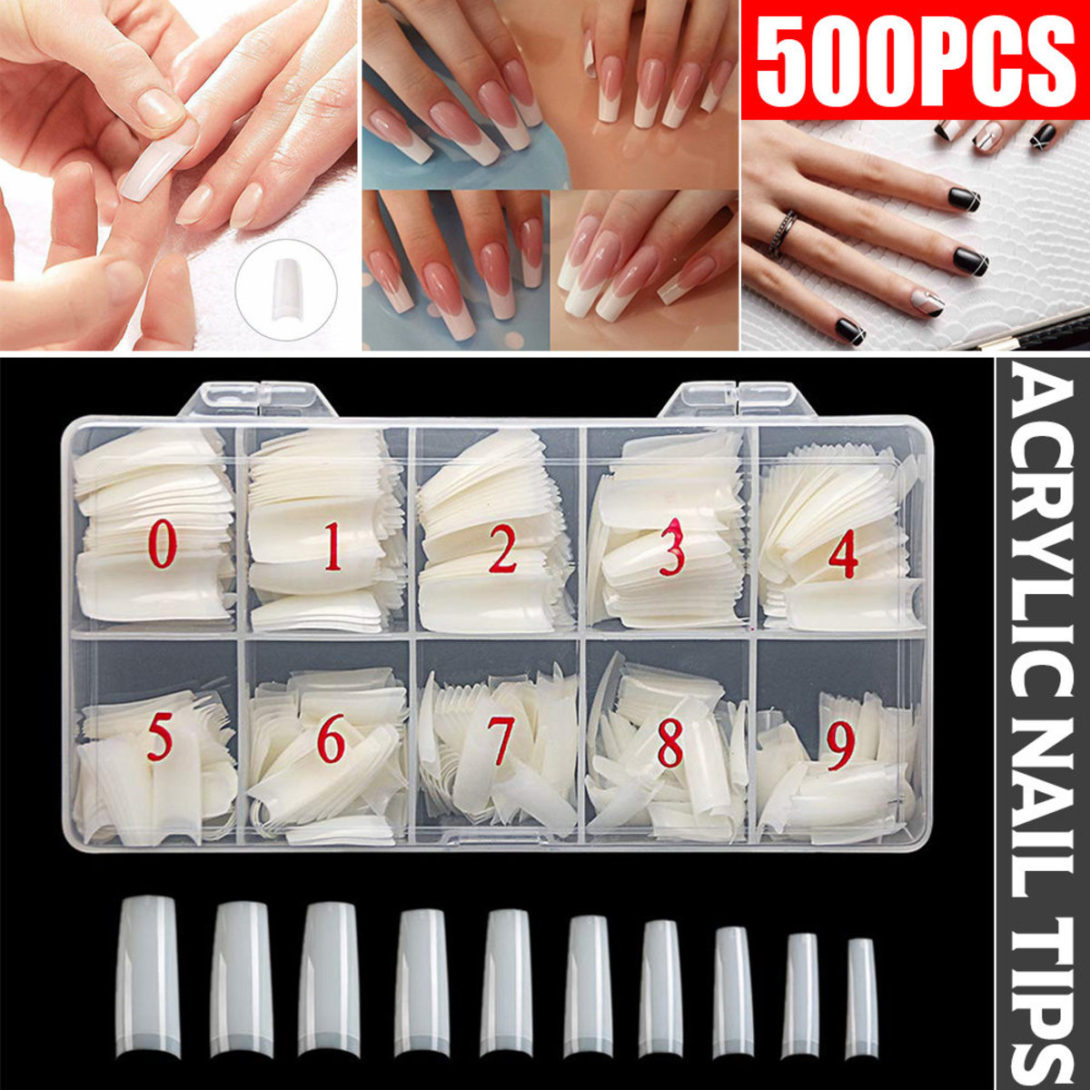 500PCS  Box Clear Solid Natural French False Acrylic Nail Art Tips UV Gel DIY