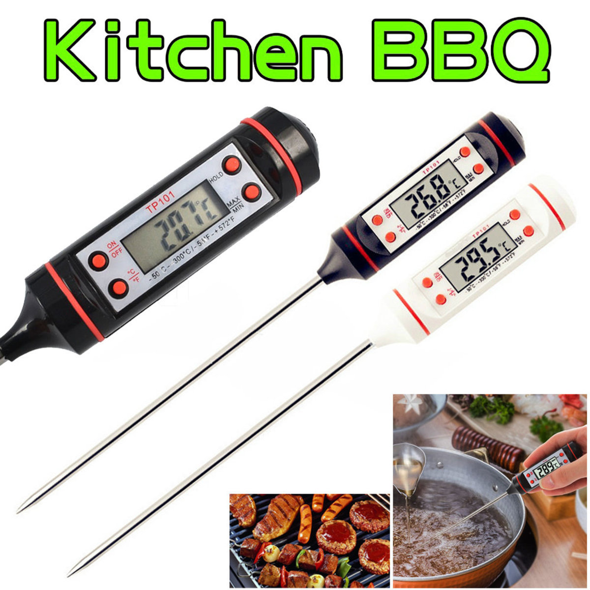 白色 不鏽鋼食物溫度計 電子食品溫度計/烘焙食物油溫廚房測量計/探針式油溫計