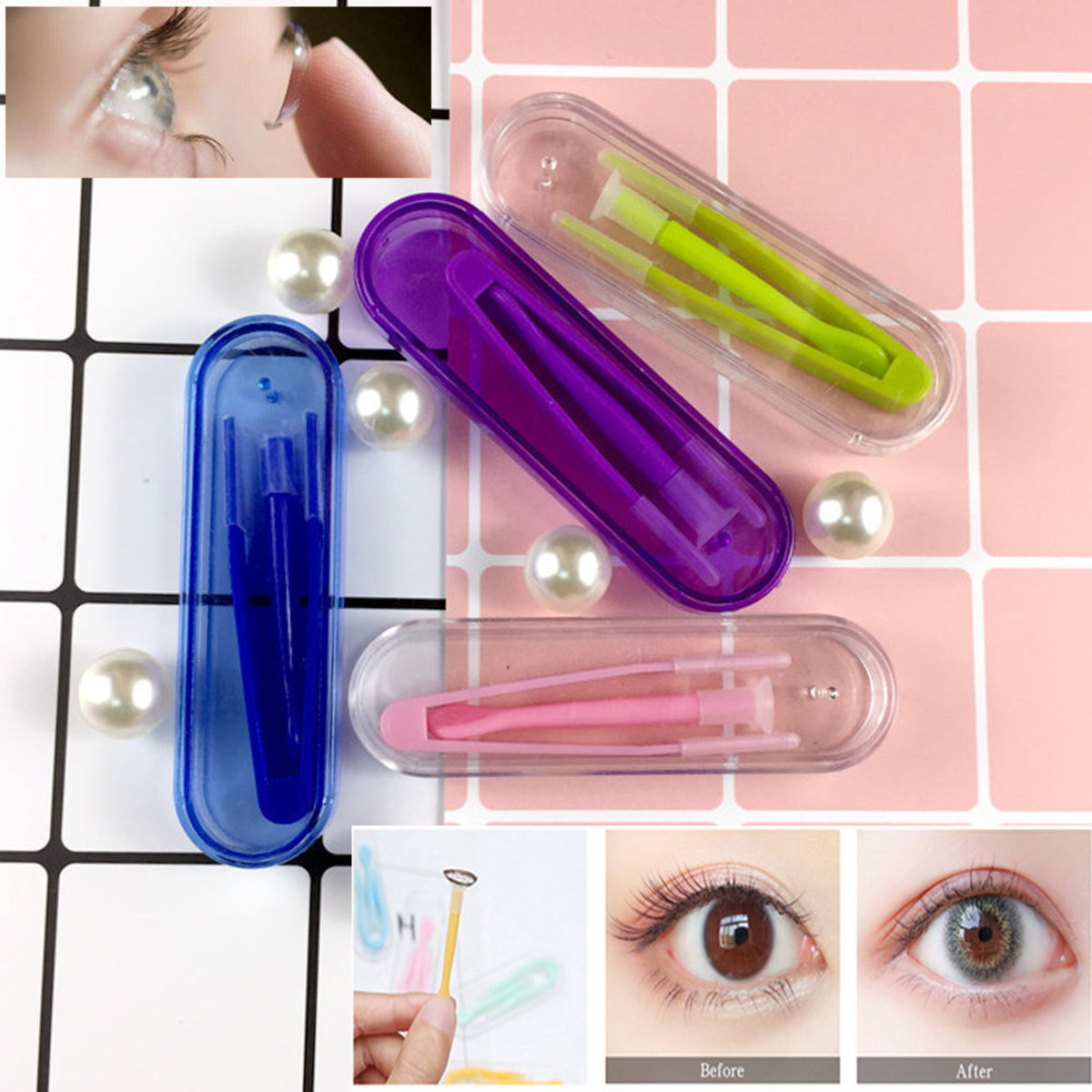 Contact Lens Tweezers Stick Inserter Remover Tool Kit Tip Storage Case Box Sets
