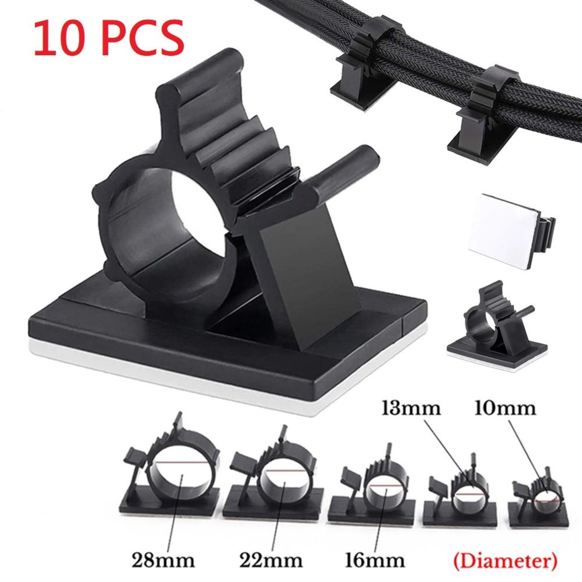 Adhesive Cord Management Cable Clips Black Wire Holder Organizer Clamp