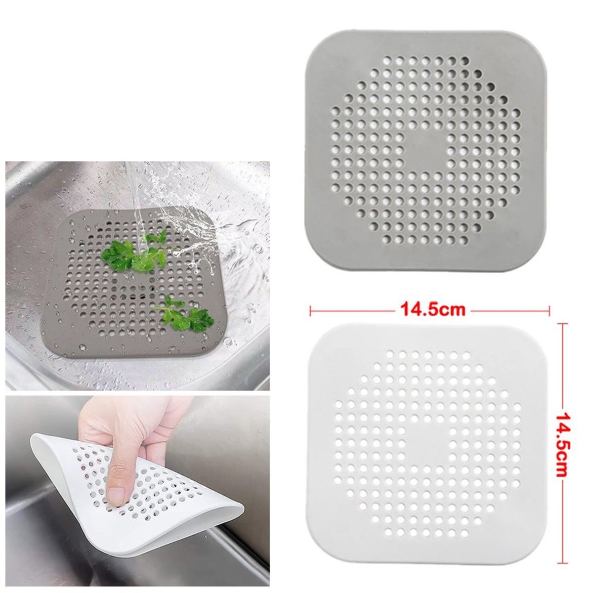 Square Drain Cover for Shower Drain Hair Catcher Flat Silicone Plug for Bath