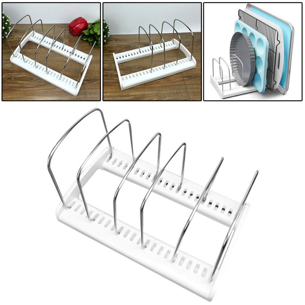 Kitchen adjustable storage rack stainless steel baking storage rack 5 grids adjustable pot lid storage rack kitchen storage rack
