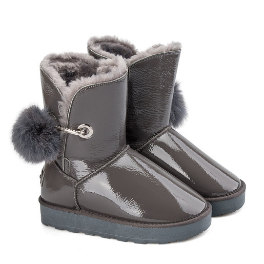 IIJIN | Grey Fur Ball Mukluk Boots (8cm 