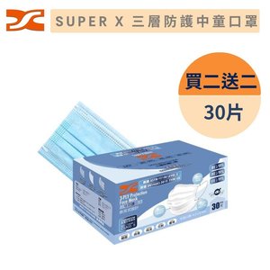 Super X 三層中型防護口罩美國astm F2100 Level 3 30片 非獨立包裝 藍色 Moredeal 網店格價網