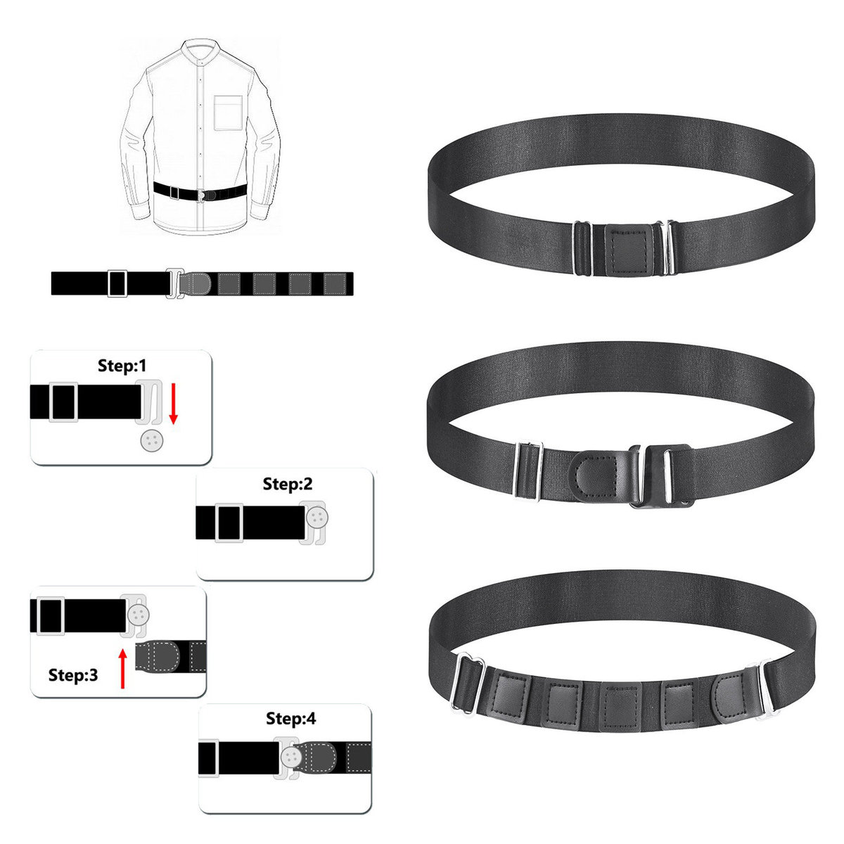 New 1Pcs Shirt-Stay Belt Shirt Stays Black Tuck It Belt Shirt