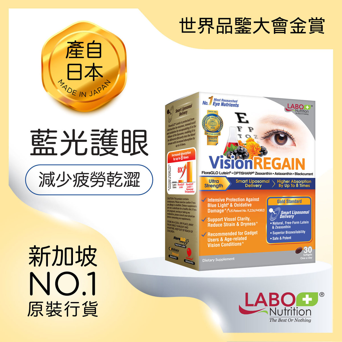 VisionREGAIN - Vision Supplement Eye Strain Dry Blurry Vision Blue Light Eye Health FloraGLO Lutein