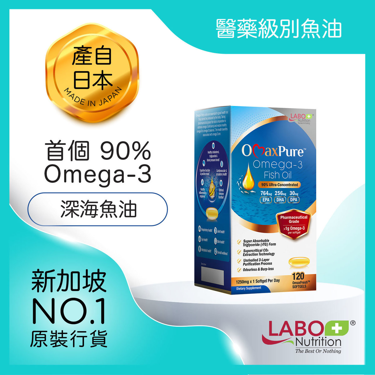 [4個月]OmaxPure精純深海魚油 - 90%奧米茄-3 Omega 3 | 無魚腥味 | 醫藥級別 | DHA EPA