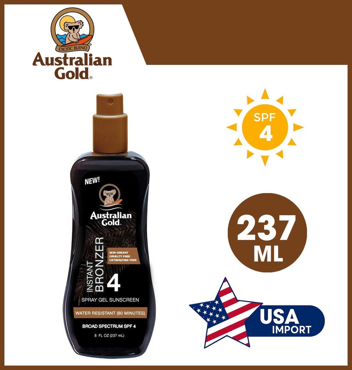 Australian Gold | Gel Sunscreen Instant SPF 4, 237ml - USA Parallel Import | The Largest HK Shopping Platform