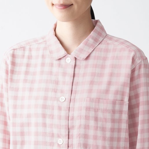 無印良品 女裝有機棉二重紗織無側縫睡衣 粉紅色格子l Xl 尺碼 L Xl Hktvmall 香港最大網購平台