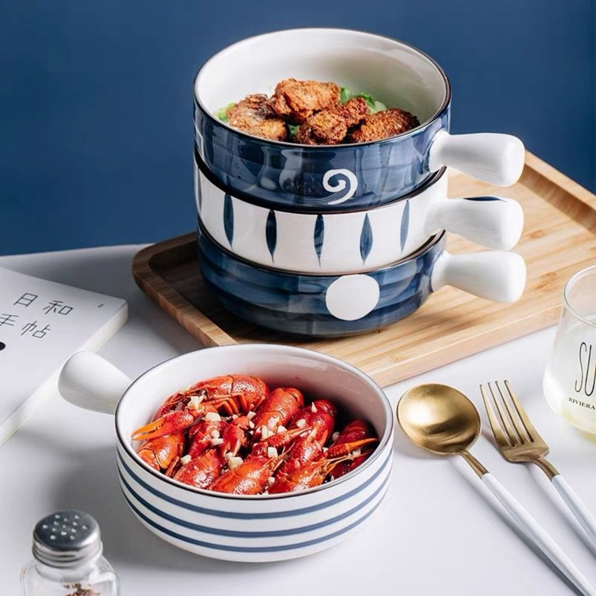 Soup Bowl with Handle Japanese-Style, Soup Bowls  Porcelain Ceramic 