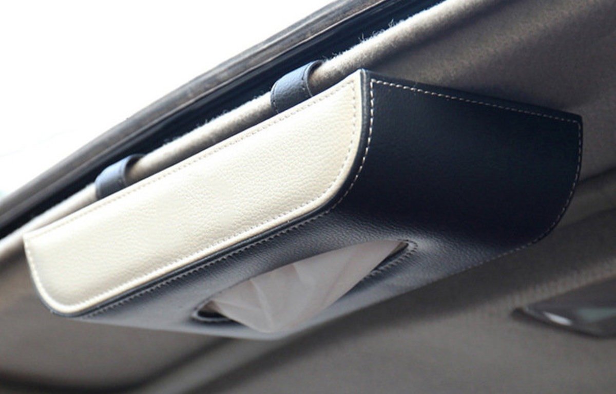 Car-home Dual-Use PU Leather for Any Car Model Tissue Holder for Car Visor Car Visor Tissue Box ASFINS Car Tissue Holder Black 23 x 13 x 3CM 