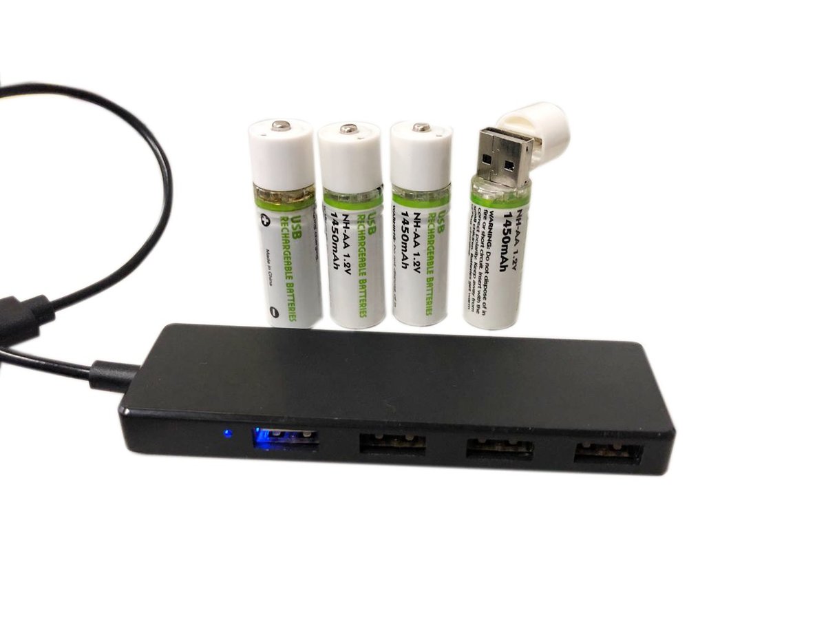 4x USB AA recharge battery (1200mAh) +  1x Ultra Thin 4-Port USB2.0 Hub