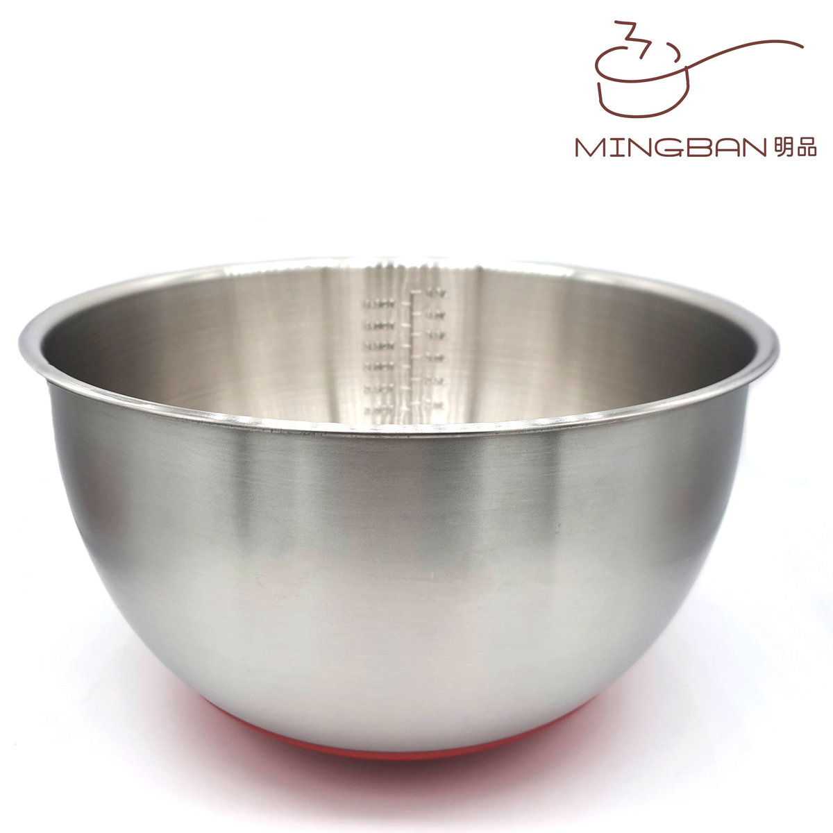 304 Stainless Steel 24cm Mixing Bowl with non-slip silicone bottom and inner measurement marks - 1.0L, 1.5L, 2.0L, 2.5L, 3.0L, 3.5L, 4.0L, 4.5L