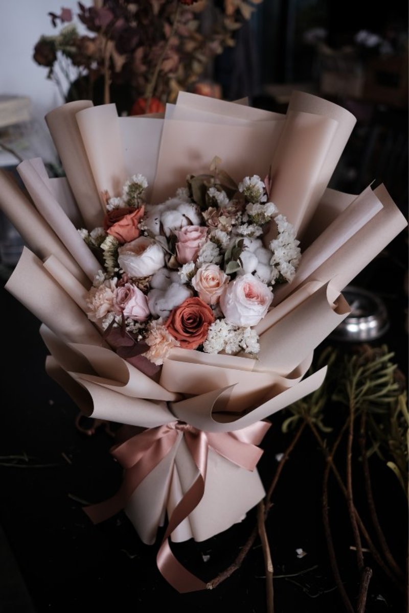 Prff 粉橙色庭園玫瑰保鮮花束 可保存3年 Hktvmall 香港最大網購平台