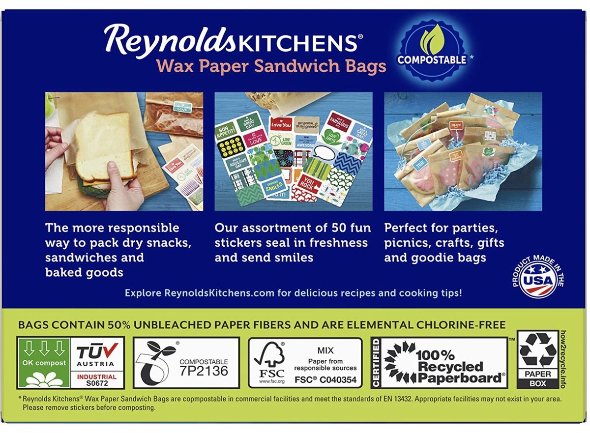 50Count 6x7-13/16" Reynolds Kitchens Wax Paper Sandwich Bags 