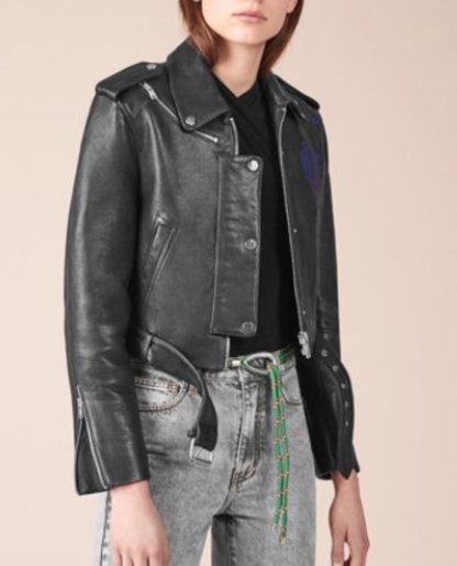 maje embroidered leather jacket