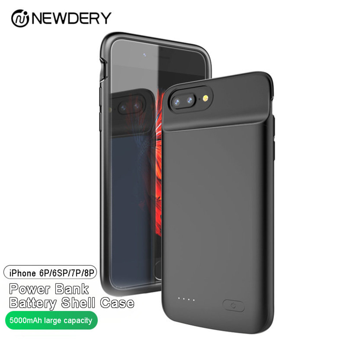 Power Bank Battery Shell Case 5000mAh For iPhone 6p 6sp 7p 8p (Hong Kong Warranty Period 90 days)(Black Color)(Parallel Goods)