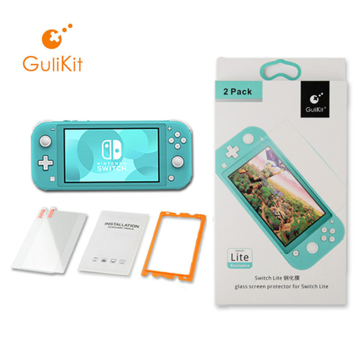 Gulikit 正版 (2片裝) Nintendo Switch Lite 鋼化玻璃屏幕 保護貼 + 貼膜器 (加強優惠!) -屏幕貼 保護貼