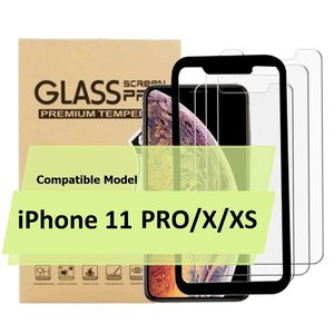 AOE - (3片裝) Apple iPhone 11 PRO/ X/ XS Glass Pro+ 鋼化玻璃手機屏幕 保護貼 + 貼膜器 (加強優惠!) -手機貼 保護貼