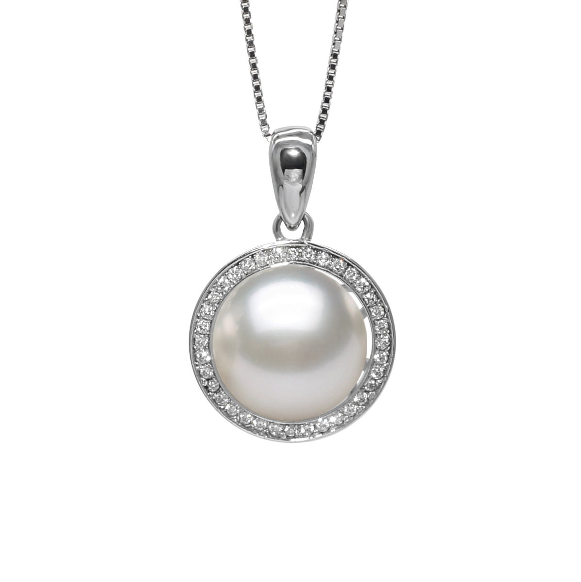 Sunset- 10-11mm Cultured fresh water pearl with cz mounted 925 silver pendant