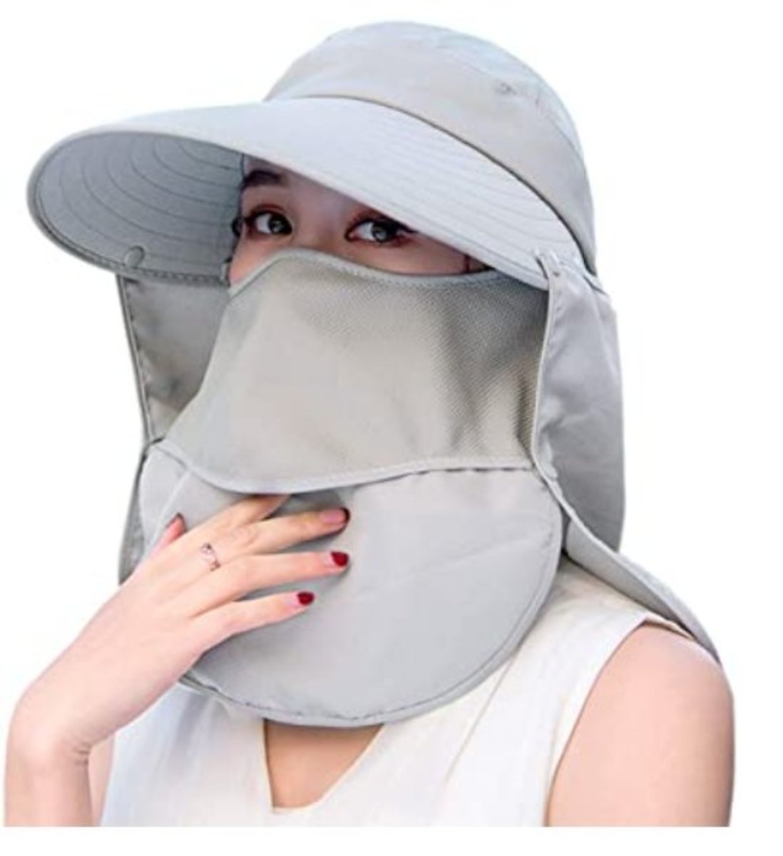 女士遮面太陽帽 透氣抗UV防紫外線戶外防曬帽 行山帽 披肩帽 遮臉防紫外線帽 多種穿戴方式