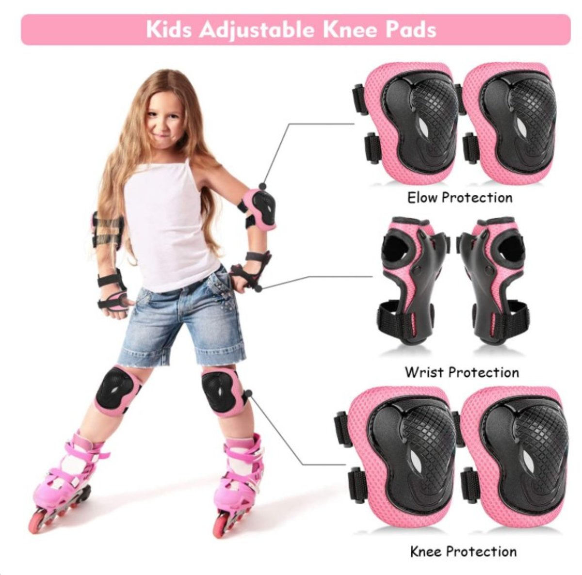兒童護具套裝(一套六件), 可調節 護膝和護肘手腕護具, 適合騎單車,輪滑,滑板,滑板車等戶外運動